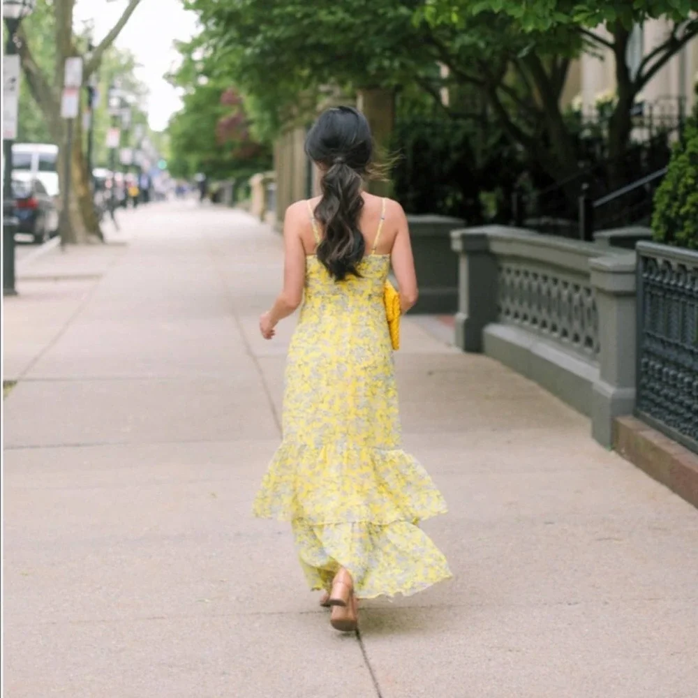 Banana Republic Yellow Floral Maxi Dress - Size 8 - Picture 4 of 10